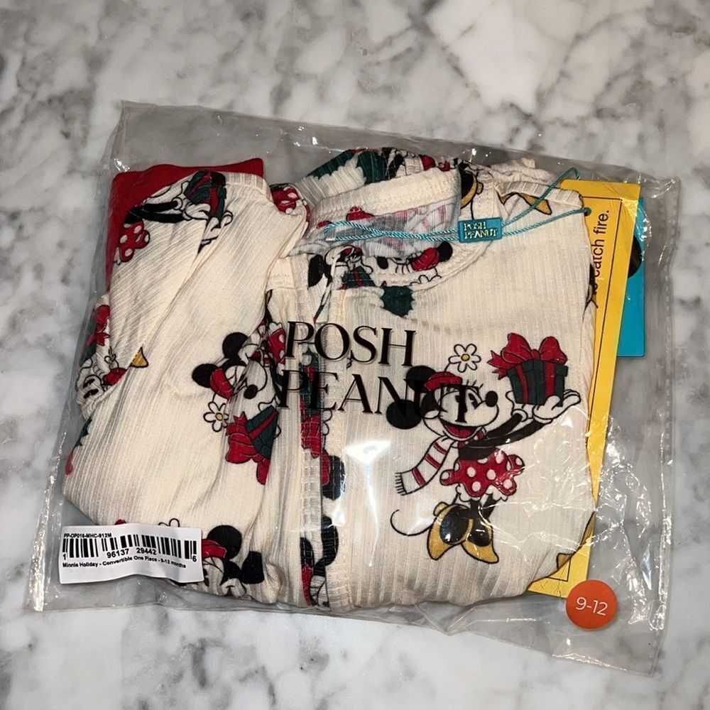 NWT POSH PEANUT DISNEY MINNIE MOUSE HOLIDAY CONVERTIBLE ONE PIECE 9/12M